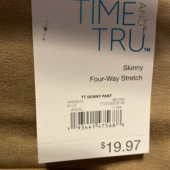Time and Tru Tan Skinny Four Way Stretch Pants with Side Zipper - Various Sizes - Picture 15 of 15